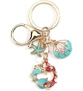 SHTALHST Mermaid Keychain with Seashell Charm Ocean Themed Key Ring for Women Beach Lover Gift