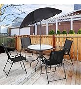 Shintenchi 6 Piece Patio Dining Set with Umbrella, Outdoor Furniture Set with 4 Folding Chairs an...