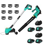 Garvee 20V String Trimmer with Wheel Cordless 12 Inch 8 Pcs Line Feed / 550 CFM Leaf Blower, Ligh...