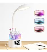 Led Desk Lamp with Pen Holder, Touch Lamps for Nightstand with 3 Color Modes, Eye-Caring Bedside ...