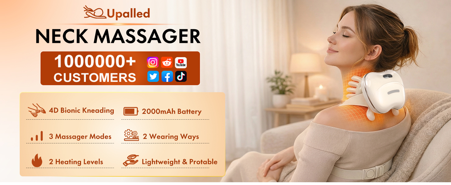 Wireless Neck Massager with Heat, Rechargeable Shiatsu Neck and Shoulder Massage