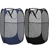 BATTOO Deluxe Strong Mesh Pop up Laundry Hamper Basket with Side Pocket Foldable Hamper for Laund...