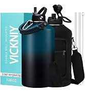 Large Insulated Water Bottles 1 Gallon - Water Jug with Strap Carrier Bag, Straw &amp; Spout Lid, Par...