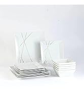 DOMINI 12-Piece Kitchen Dinnerware Set, Service for 4, Porcelain Dishes Dinner Set, Square Dinner...