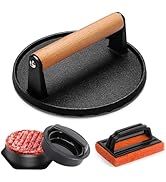 Grilliance Smash Burger Press kit, Heavy-Duty Cast Iron Round Grill Bacon Press with Wood Handle,...