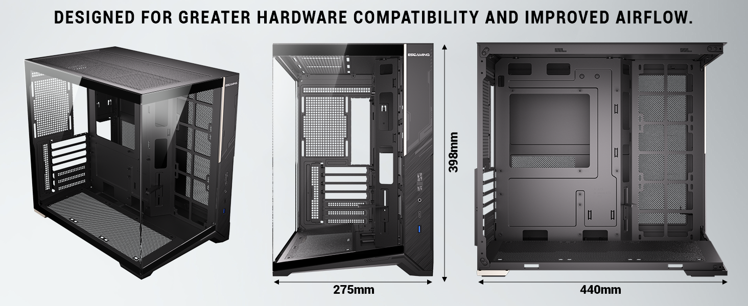 ESGAMING ATX Mid Tower PC Case 360MM RAD Support, 8° Slanted Base, 270° Full View Tempered Glass Gam...