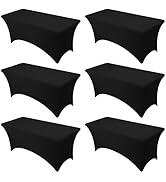 Dailyset 6-Pack Premium Black Spandex Tablecloths for 6ft Rectangle Tables, Stain &amp; Wrinkle-Resis...