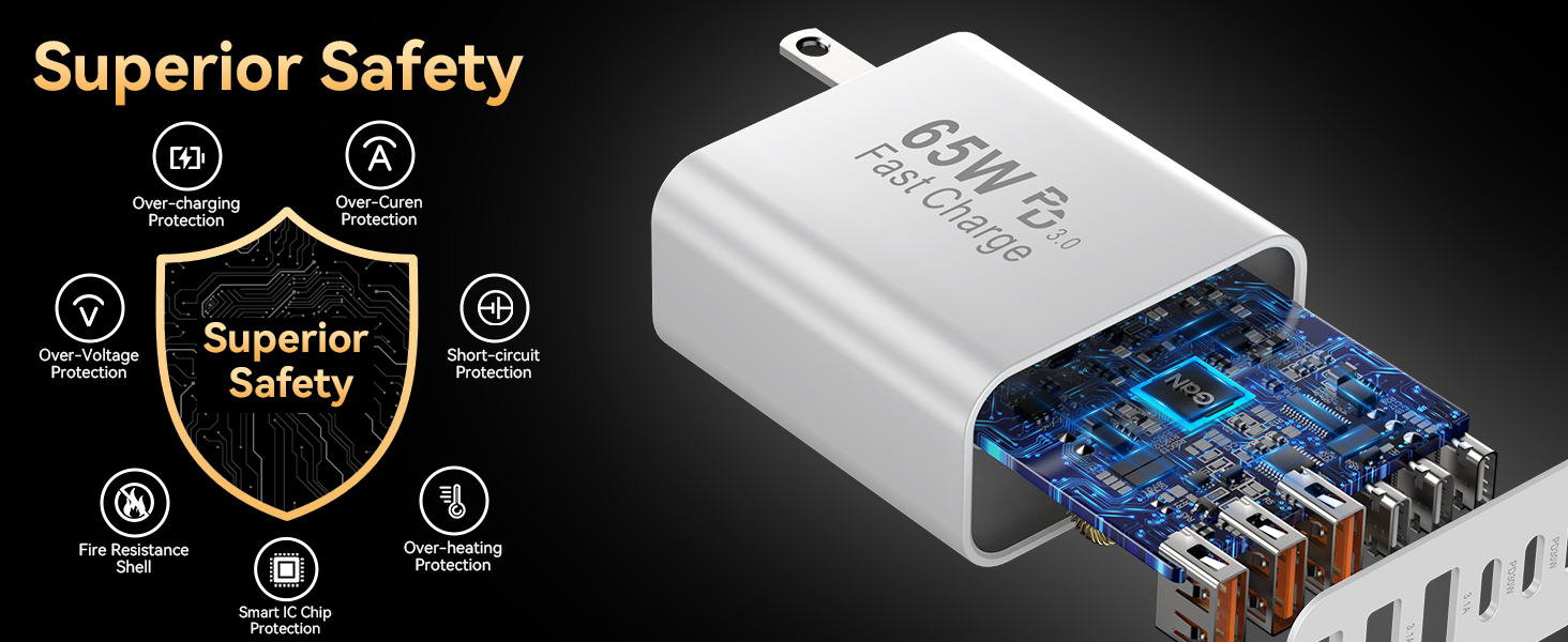 65w usb c charger cube 6 in 1 charging station power adapter wall plug android charger blocks