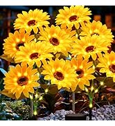 echosari 4 Pack Solar Lights Outdoor Waterproof, Sunflower Solar Stake Lights Auto ON/Off Solar G...