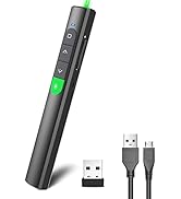 Wireless Presentation Clicker PowerPoint Presenter Remote: Rechargeable Green Laser Pointer Click...
