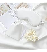 LCBD Silk Satin Sleeping Eye Mask, White Sleep Eye Night Blindfold for Women and Men, Eyeshade Co...