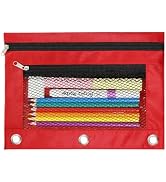INNOIO 3 Ring Binder Pencil Pouch - Oxford Fabric Pencil Case with 2 Zippered Pockets, Clear Mesh...