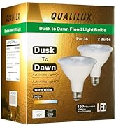 Qualilux Dusk to Dawn PAR38 LED Light Bulbs, Warm White 3000K, 150W Equivalent, 1600LM, Auto On/O...