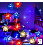 kolpop 4th of July Decorations Red White and Blue Lights [2 Pack] 20 LED Stars Fairy Lights, Batt...