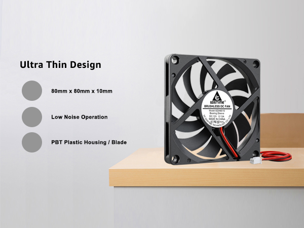 GDSTIME Ultra Thin 80mm x 80mm x 10mm 12V DC Brushless Cooling Fan