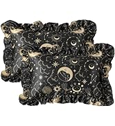 EXQ Home Ruffled Satin Pillowcase for Hair and Skin Queen Size- Black Sun Silk Pillowcase 2 Pack ...