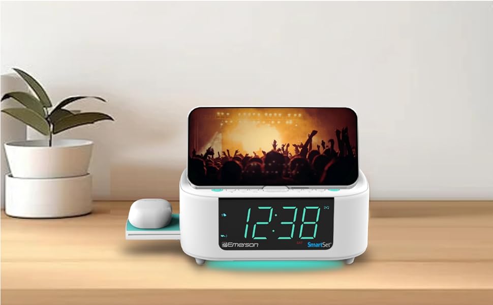 wireless charging, bluetooth speaker, Smartset, clock radio