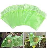 100 Pieces Green Fruit Protection Bags- 6x8 Inch Fruit Netting Bags with Drawstring,Garden Fruit ...