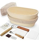 M JINGMEI 10 Inch Oval Bread Banneton Proofing Basket with Liner Cloth-Set of 2+Premium Bread Lam...