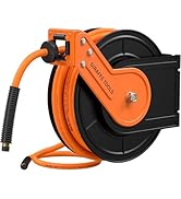 Giraffe Tools TA15B Retractable Air Hose Reel Wall Mount 3/8" x 50 ft Hybrid Hose, Air Compressor...