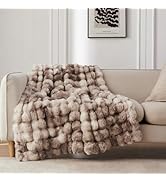 COOVA Faux Rabbit Fur &amp; Flannel Throw Blanket 50x60 Inch - Luxury Fuzzy &amp; Cozy Soft Blanket for A...