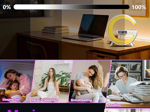 Atmosphere Bedside Light with Wireless Charging Station,Alarm Clock Music Lit Lamp Christmas Gift