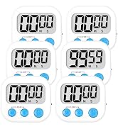 ZILLEEN Kitchen Timer Digital with Magnetic Back for Kids Classroom, White 6 Pack