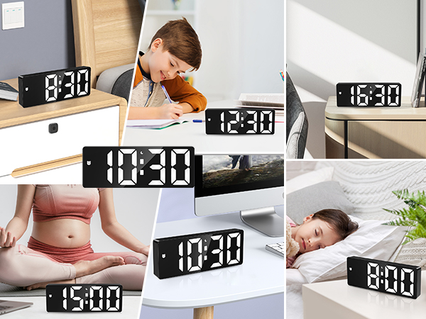 Digital Alarm Clock Large Display, LED Alarm for Bedroom, Type-C/Battery Powered Bedside Alarm Clock