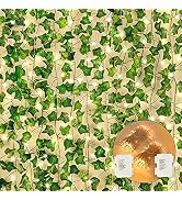 Ageomet 166Ft 24 Pack Fake Vines with 200 LED String Lights for Bedroom Decor, Fake Ivy Lights Ar...