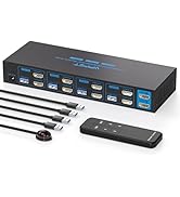 AILVLVNG USB 3.0 HDMI KVM Switch 4 Computers 2 Monitors 4K@60HZ Dual Monitor 4 Port KVM Switches ...