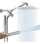 Veken Brushed Nickel Shower Head, 10'' All Metal Rain Shower Heads with Handheld Spray Combo, Han...