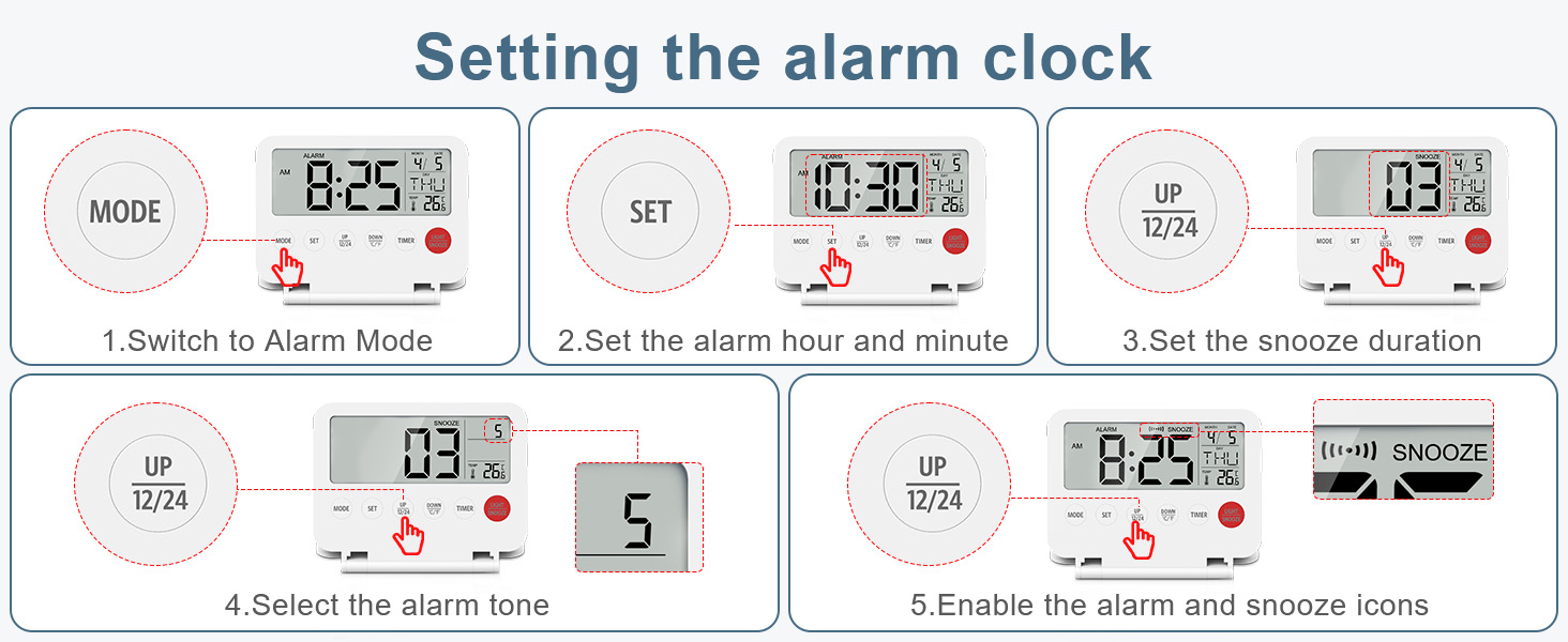 Upgraded Digital Travel Alarm Clock, 4 Inch LCD Display Front Button with Date &amp;amp; Temperature