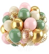 Pink and Green Balloons,12in Olive Sage Green Pastel Pink Sand White Metallic Gold Balloons Gold ...