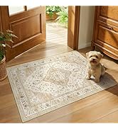 Washable 2x3 Entryway Rug: Vintage Area Rugs Non Slip Carpet Retro Floral Door Mat for Bedroom Ki...