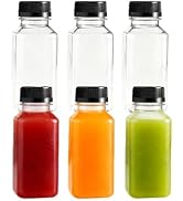 YUYUDEHM 6Pcs 8oz Plastic Juice Bottle with Black Lids Clear Drink Bottles | Reusable Transparent...