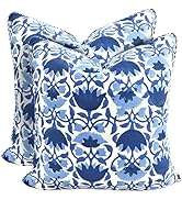 ATOSII Block Print Throw Pillow Covers, 18" X 18"- Set of 2, Decorative Couch Pillows for Living ...