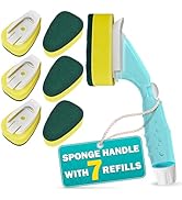 Dish Sponge with Handle – High-Density Absorbent Dish Washing Brush with Handle for Quick &amp; Easy ...