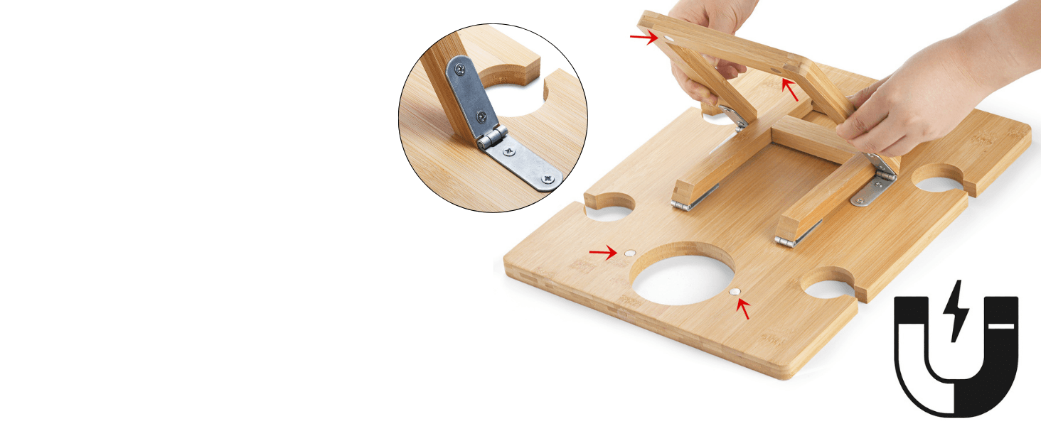 bamboo wine picnic table MAGNETICALLY ATTACHED LEGS