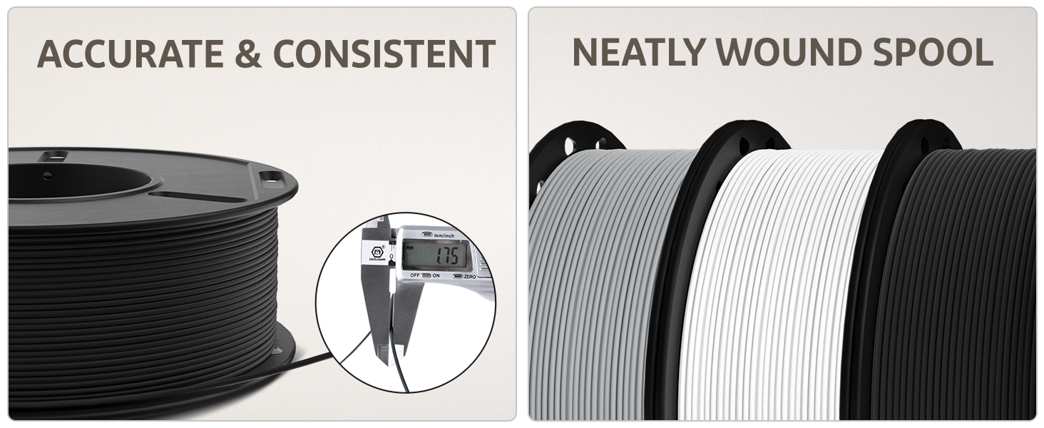1.75 mm diameter, accuracy +/- 0.02 mm, perfect winding spool