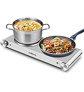 CUSIMAX Hot Plate, Electric Double Burner, 1800W Cast Iron Countertop Cooktop, Portable for Cooki...