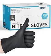 Borje Black Nitrile Disposable Gloves,Medical Exam Gloves, Latex &amp; Powder-Free, Food Safe, Textur...