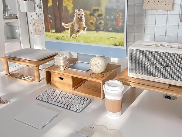 ROCDEER Adjustable Monitor Stand Riser in Bamboo