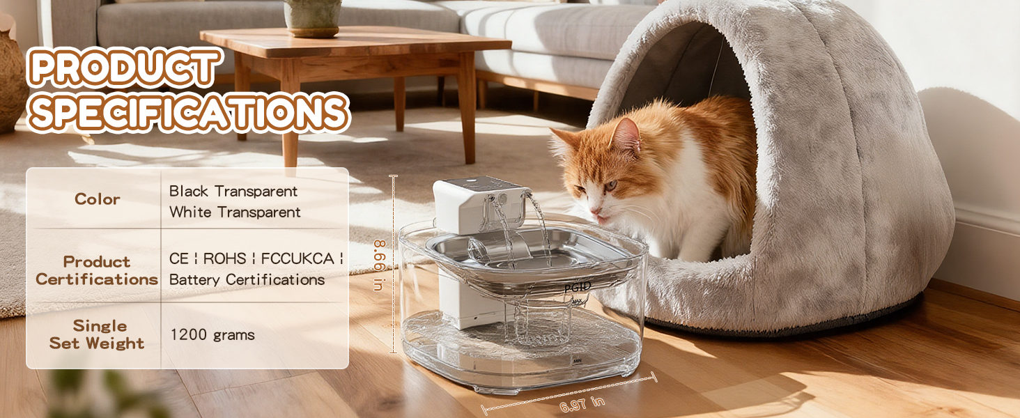 Specs: Transparent colors, safety certifications, 1.2kg weight.