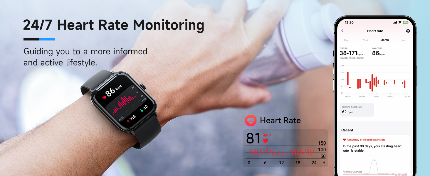 1.8&amp;#34; Smartwatch with Heart Rate/SpO2/Sleep/Stress, IP68 Waterproof Fitness Tracker