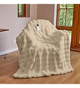 IUUI Electric Heated Blanket Throw 50''x60'',Luxury Faux Rabbit Fur Heating Throw Blankets,Fast H...