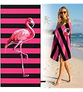 MelonBoat Oversized Beach Towel for Women Adults, Black Pink Flamingo Double Sided Printed Towel ...