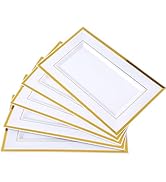 12 Pcs White Plastic Serving Trays with Gold Rim, 14''x9'' Rectangle Dessert Trays for Dessert Ta...
