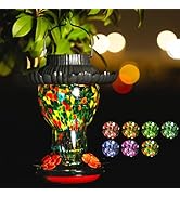Laelvish Garden Solar Hummingbird Feeder for Outdoors Hanging Ant and Bee Proof, 25oz Color Chang...