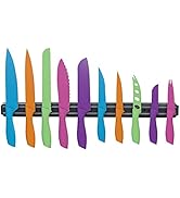 Knife Set with Magnetic Bar, Colorful 10-Piece Stainless Steel Kitchen Tools, Magnet Bar for Stor...