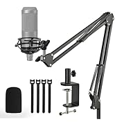 AT2020 Mic Stand, Adjustable Mic Boom Arm with Shock Mount, Foam Windscreen and Cable Ties, for A...